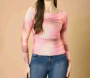 Chic Ruched Tie-Dye Long Sleeve Top