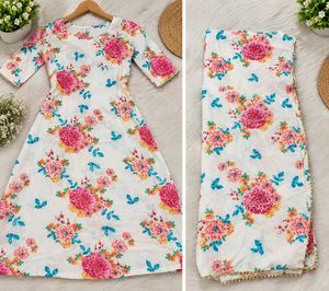 Chic White Floral Print Kurta for Women