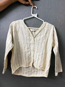 Khadi Striped Lace Trim Button-Up Top
