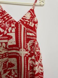 Boho Red &amp; White Print Midi Dress