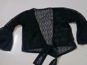 Black Lace Tie-Front Kimono Cardigan