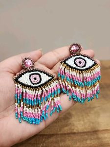 Evil Eye Beaded Tassel Earrings
