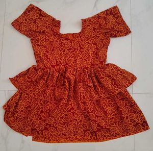 Red Floral Print Layered Dress