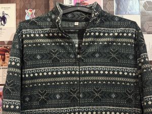 Patterned Fleece Mock Neck Sweater
