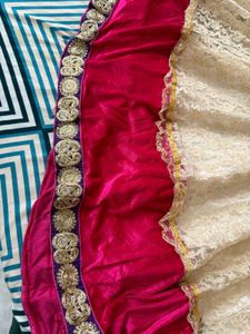 Elegant Cream &amp; Pink Embellished Lehenga