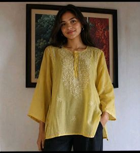 Yellow Embroidered Chikankari Kurta
