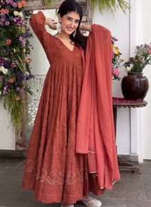 Elegant Red Anarkali Kurta with Dupatta