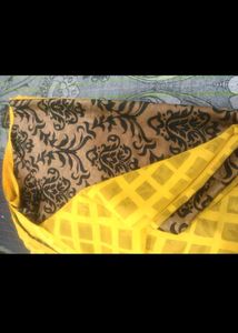 Vibrant Yellow Saree with Black Damask Print