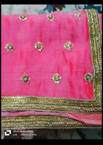 Beautiful Pink Embroidered Saree with Blouse