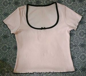 Cute Ribbed Cropped Top with Bow Detail