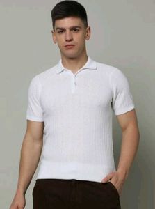 celio men chevron regular fit White Polo T-Shirt