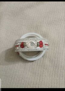 White &amp; Red Stone Seep♥️&amp; blue metals bangles💙