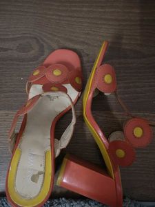 Orange &amp; Yellow Chunky Heel Sandals