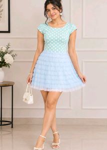 Mint Green Polka Dot & Tiered Ruffle Mini Dress