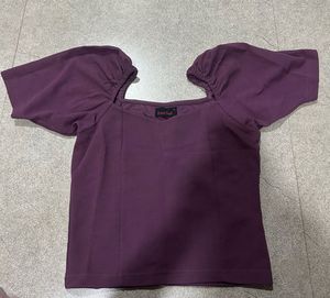 Purple Puff Sleeve Square Neck Top