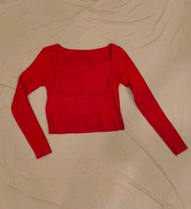 Red Long Sleeve Crop Top