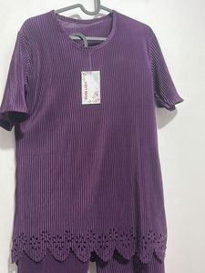 Pleated Purple Kurta Set with Lace Trim 2 piece