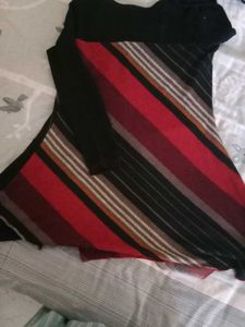 Asymmetrical Striped Long Sleeve Top, for winter