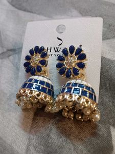 Stunning Blue &amp; White Jhumka Earrings