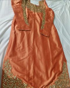 Coral Orange Zari Embroidered Motifs Kurta