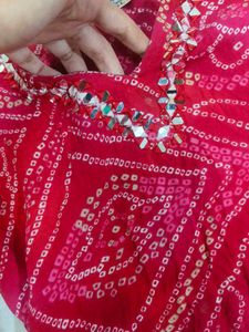 Elegant Red Bandhani Print Short Kurti❤️