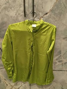 Green Mandarin Collar Shirt