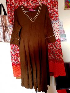 Khushq Brown V-Neck Dress