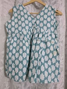 Teal & White Block Print Kurta Set