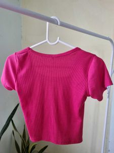 Vibrant Pink Cropped Ribbed Top
