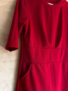 Red 3/4 Sleeve Dress with Pockets