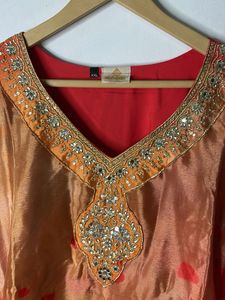 Orange &amp; Red Embroidered Kurta Set