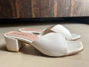 White Block Heel Mules