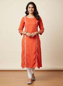 Red Kurta with White Embroidery