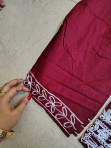 Maroon Embroidered Kurta Set Beautiful New Size 38