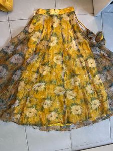 Yellow Floral Print Lehenga Choli Set