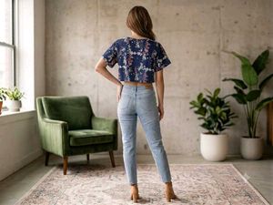 Stylish Blue Floral Draped Top