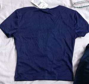 XS size Chic Navy Blue Pearl Embellished Top
