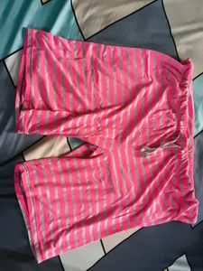 Pink & Grey Striped Biker Shorts