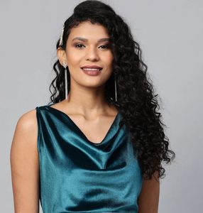 Elegant Teal Velvet Cowl Neck Top