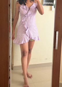 Purple Floral Ruffle Mini Dress