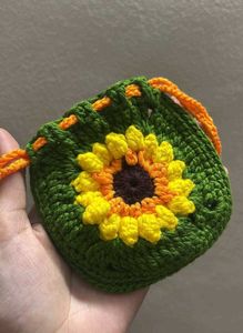 Crochet Sunflower Mini Pouch