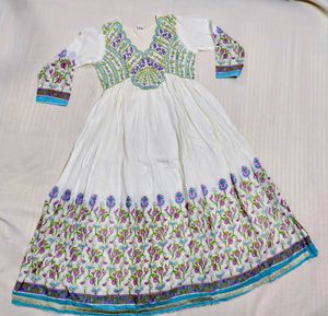 White embroidery work kurti