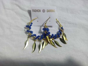 Blue Beaded Gold Leaf Hoop Earrings ✨and a free re
