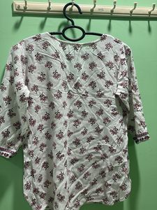 White Floral Print Kurta