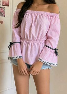 Chic Pink Striped Off-Shoulder Top
