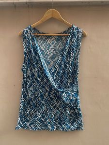 Stylish Sleeveless Blue Abstract Print Top