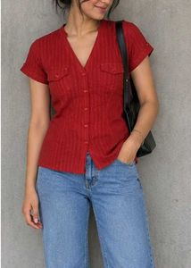 Red Striped Button-Up Shirt