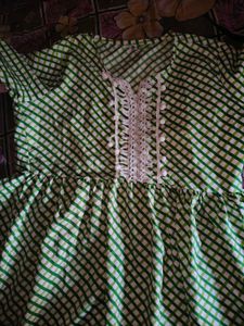 New Green Checkered Kurta with Lace Trim
