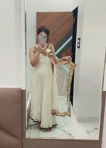 Elegant Cream Anarkali Suit with Golden Embroidery
