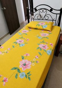 Cotton Yellow Fitted Bedsheet Set